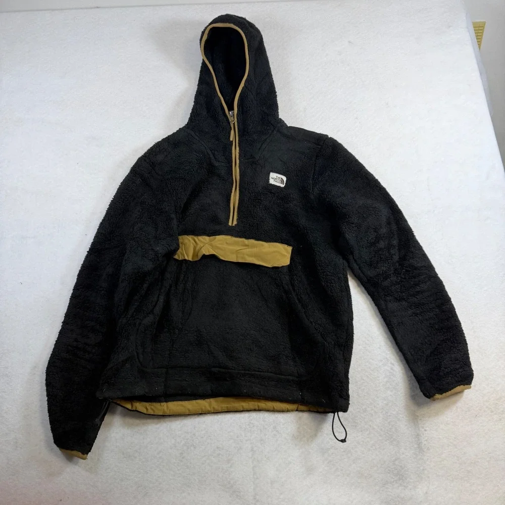 The North Face Mens Campshire Sherpa Fleece Pullover Hoodie Black Olive Green M